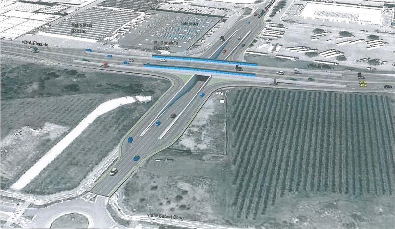 Rendering del sovrappasso di via Einstein e dell'interramento di via Buozzi